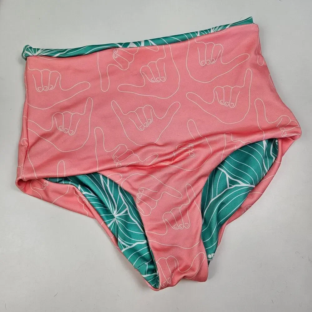 Sunny Hunny/Little Tropics High Waist Reversible Bikini Bottom S? Aqua Coral‎